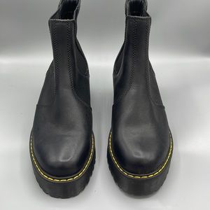Dr. Martens Black Leather Chelsea Platform Booties with Yellow Stitching